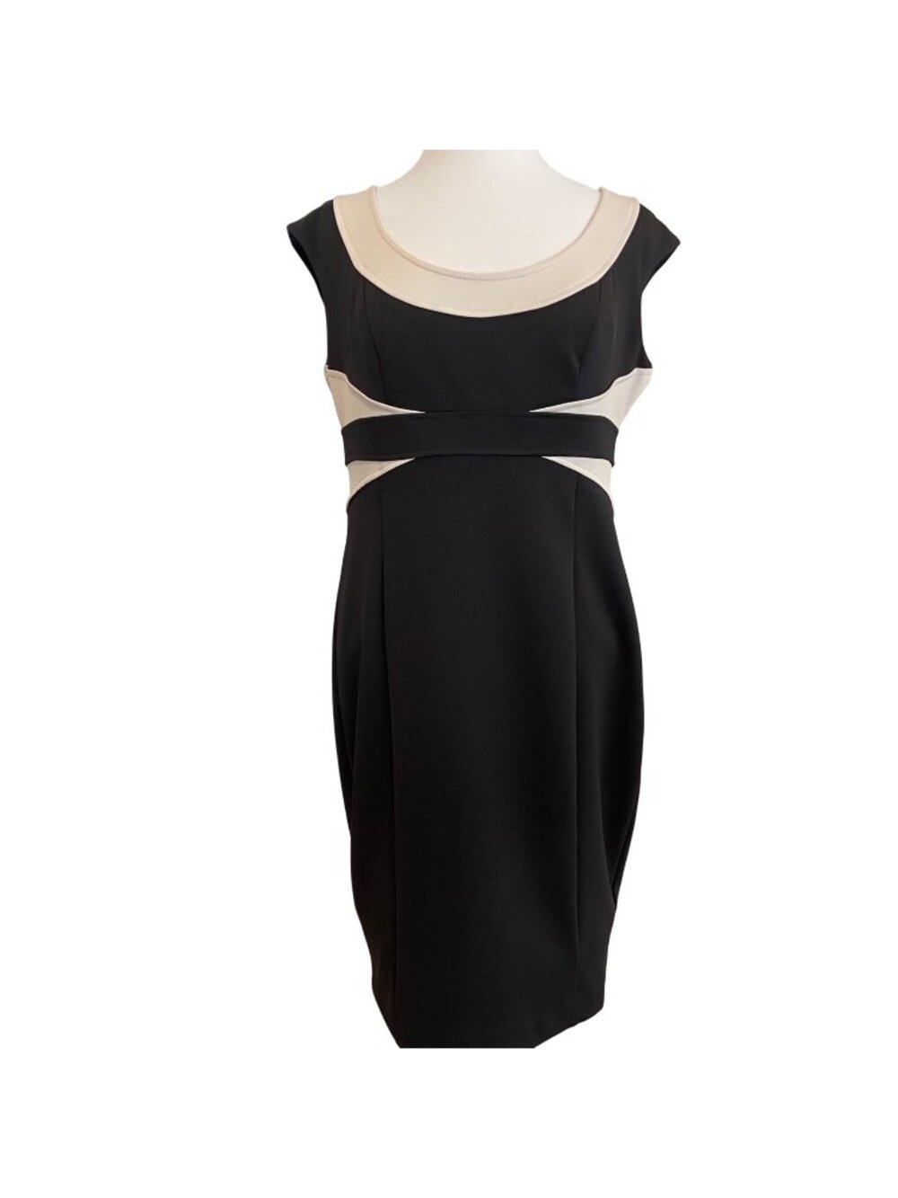 Maggy London for Melanie Lyne Black & Cream SIZE 14 Sleeveless Sheath Dress Wome